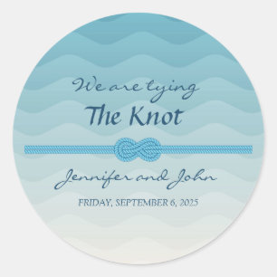Modern Ombre blue Waves and Knot Wedding Classic Round Sticker