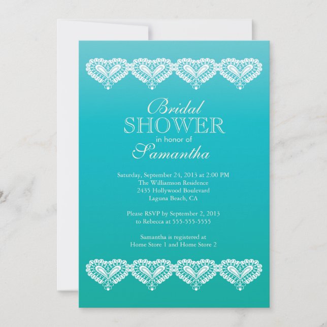 Modern Ombre Lace Hearts Bridal Shower Invitation (Front)