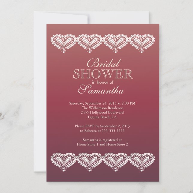 Modern Ombre Lace Hearts Bridal Shower Invitation (Front)