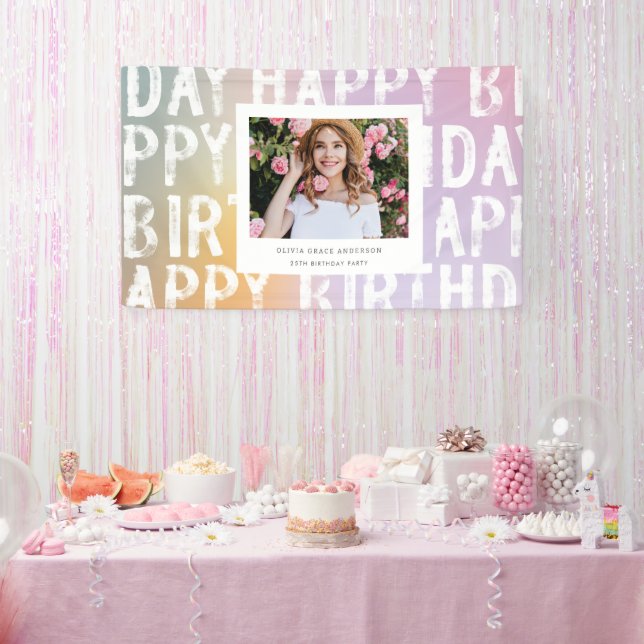 Modern Ombre Pastel Photo Birthday Party Banner (Party)