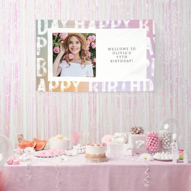 Modern Ombre Pastel Photo Birthday Party Banner (Party)