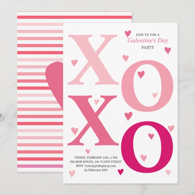 Modern ombre pink HOHO hearts Galentines Day party Invitation (Front/Back)