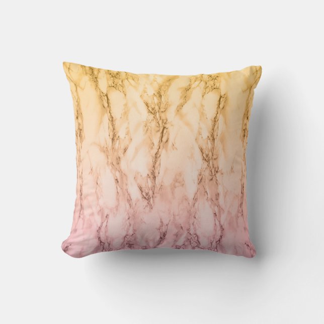 Modern ombre pink purple and yellow marble cushion (Front)