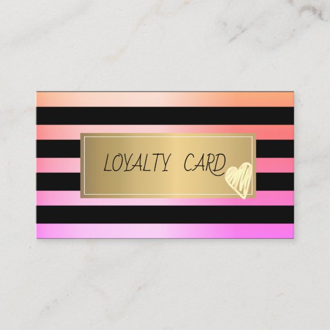 Modern Ombre Stripes,Frame, Gold Hearts  Loyalty Card (Front)