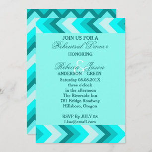 modern ombre turquoise chevron rehearsal dinner invitation