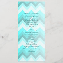 modern ombre turquoise chevron wedding programs