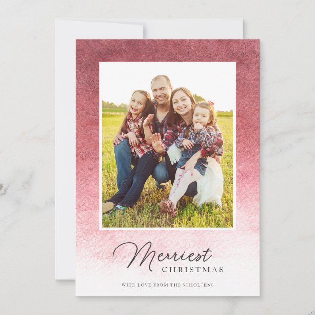 Modern Ombre Watercolor Christmas Red Holiday Card (Front)