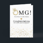Modern OMG! Congratulations on your Engagement Card<br><div class="desc">Elegant congratulations on your enegagement greeting card,  featuring faux gold little heart confetti,  and an OMG! with the 'O' as an engagement ring. Use the modern engagement template to personalise with names.</div>