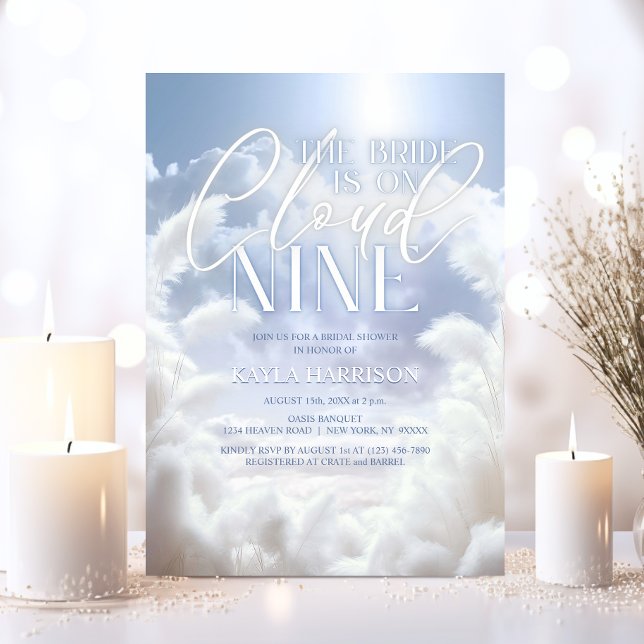 Modern On Cloud Nine 9 Pampas Bridal Shower Invitation (Modern Bride is On Cloud Nine 9 Pampas Bridal Shower Invitation)