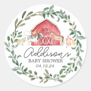 Modern on the Farm Baby Shower Invitation Classic Round Sticker