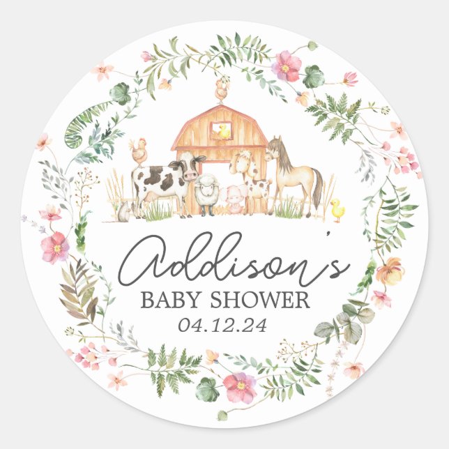 Modern on the Farm Baby Shower Invitation Classic  Round Sticker (Front)