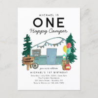 Modern One Happy Camper Trees Camping 1st Birthday