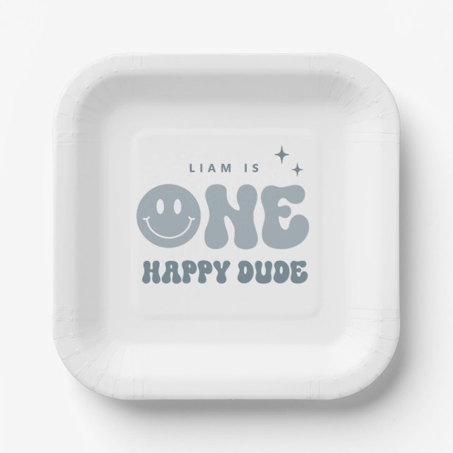 Modern ONE Happy Dude Birthday Party Plates (Front)