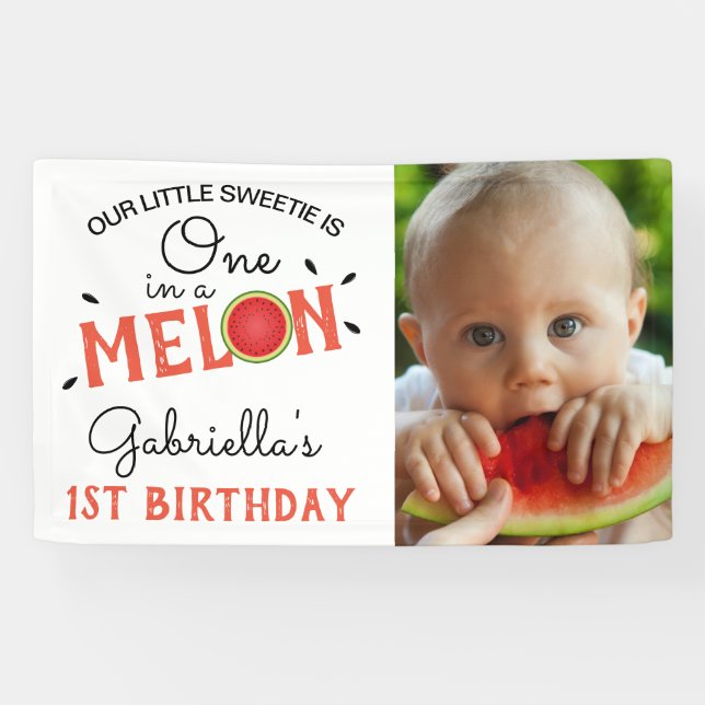 Modern One in a Melon | 1st Birthday Photo Banner (Horizontal)