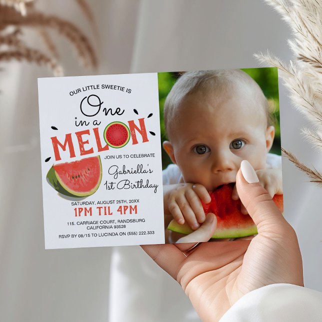 Modern One in a Melon Photo | Summer Kids Birthday Invitation (Creator Uploaded)
