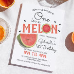 Modern One in a Melon | Summer Kids Birthday Invitation<br><div class="desc">Modern One in a Melon Birthday Party invitation,  featuring a contemporary design of a watermelon,  watermelon seeds,  the text "our little sweetie is" and a birthday template that is easy to customise.</div>