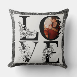 Modern ONE Photo floral silver glitter valentine Cushion