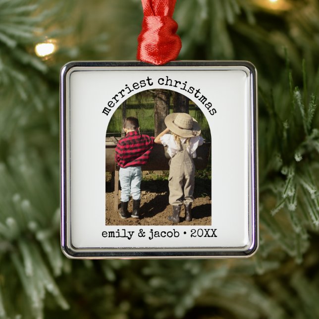 Modern One Photo Minimalist Simple Arch Christmas Metal Ornament (Tree)