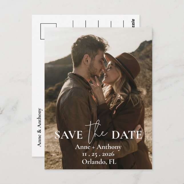 Modern One Photo Wedding Save the Date Postcard (Front/Back)