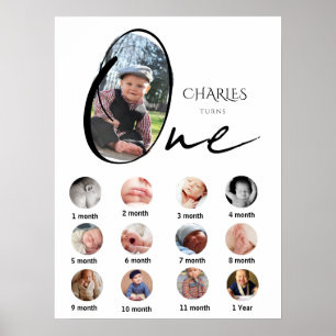 Modern One Year Milestone Photo Collage  Poster