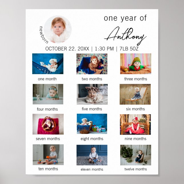 Modern One Year Of Photo 1st Birthday Party Poster (Front)