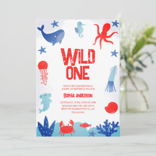 Modern Oneder The Sea Ocean Kids 1st Birthday Part Invitation