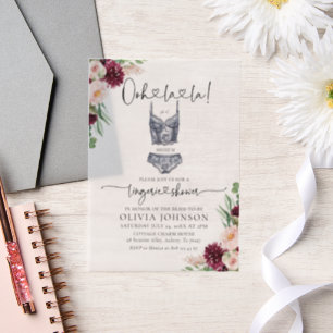 Modern Ooh la la Bra Lingerie Bridal Shower Vellum Invitations