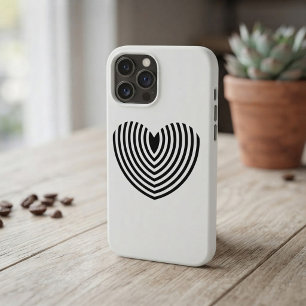 Modern Op Art Concentric Black and White Heart
