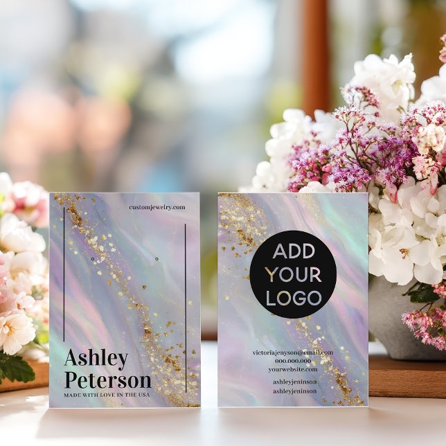 Modern opal holographic script earring display business card (Modern opal holographic script earring display business card)