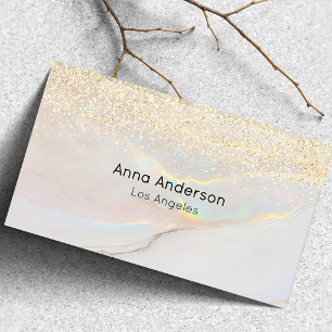 Modern Opal Stone Faux Gold Glitter Marble Business Card