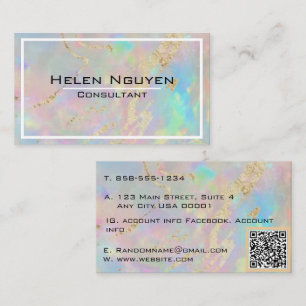 Modern Opal Stone Simulated Hologram Gold Vein Business Card