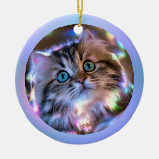 Modern Opaque Iridescent Ombre Kitten Photo Ceramic Ornament