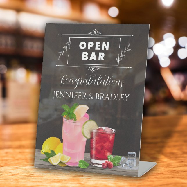 Modern Open Bar Wedding Sign (Modern Open Bar or Featured Drink free standing wedding sign  )