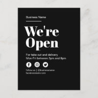 Modern Open For Business Take Out Delivery Black