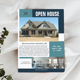 Modern Open House 3 Photo Teal Customisable Flyer