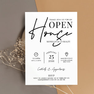 Modern Open House Black White Real Estate Business Invitation