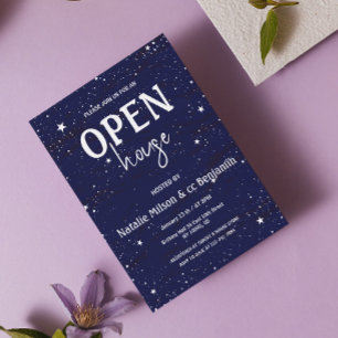 Modern Open House Navy Blue Stars Housewarming  Invitation