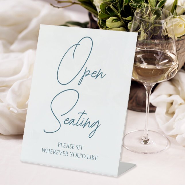 Modern Open Seating Wedding Pedestal Sign (Open seating wedding reception sign)