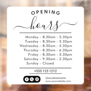 Modern Opening Hours Elegant Script Small Business