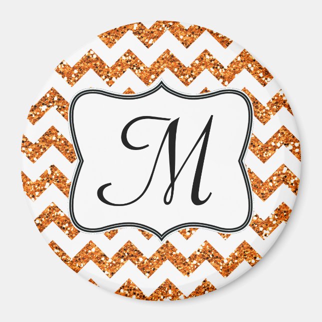 Modern Oran Glitte Chevron Monogram Initial Magnet (Front)