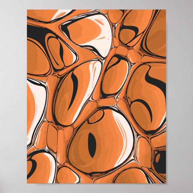 Modern Orange Abstract Bubble Art Design Poster (Front)