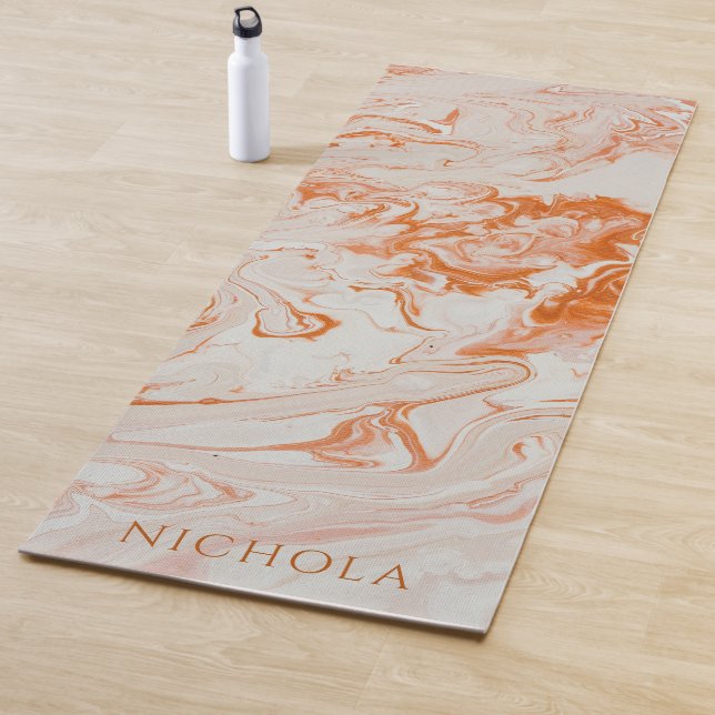 Modern Orange Abstract Marbled Pattern Yoga Mat (In Situ)