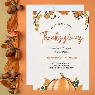 Modern Orange and Beige Thanksgiving Dinner Invitation