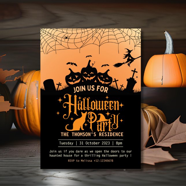 Modern Orange and Black Haunted Halloween  Invitation (Creator Uploaded)