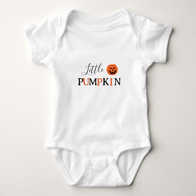 Modern Orange and Black Little Pumpkin Halloween Baby Bodysuit (Front)