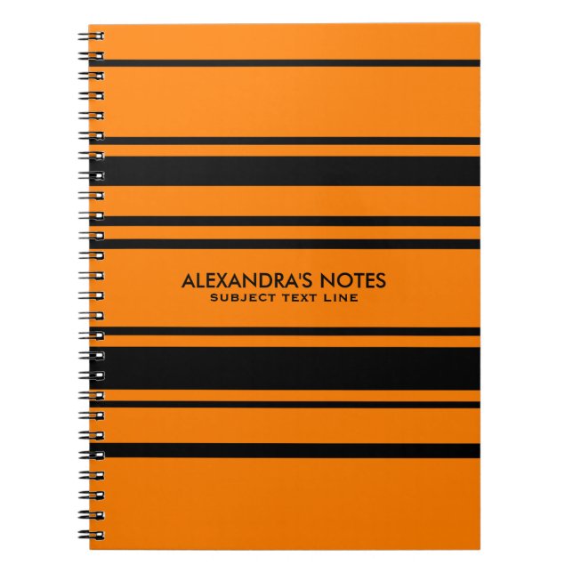 Modern Orange And Black Stripes Pattern Notebook (Front)