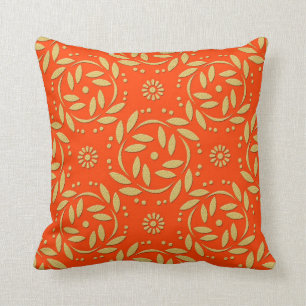 Modern Orange and Gold Floral Pattern Cushion