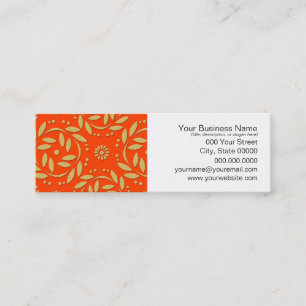 Modern Orange and Gold Floral Pattern Mini Business Card