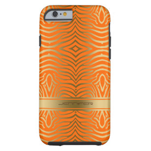 Modern Orange And Gold Zebra Stripes Tough iPhone 6 Case