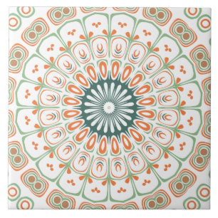 Modern Orange and Green Mandala Pattern Ceramic Tile